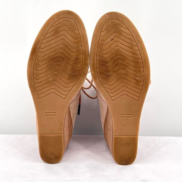Toms Hyde Sand Suede Leather Creamy Tan Lace Up Wedge Heel Ankle Bootie Size 8 - Picture 6 of 12